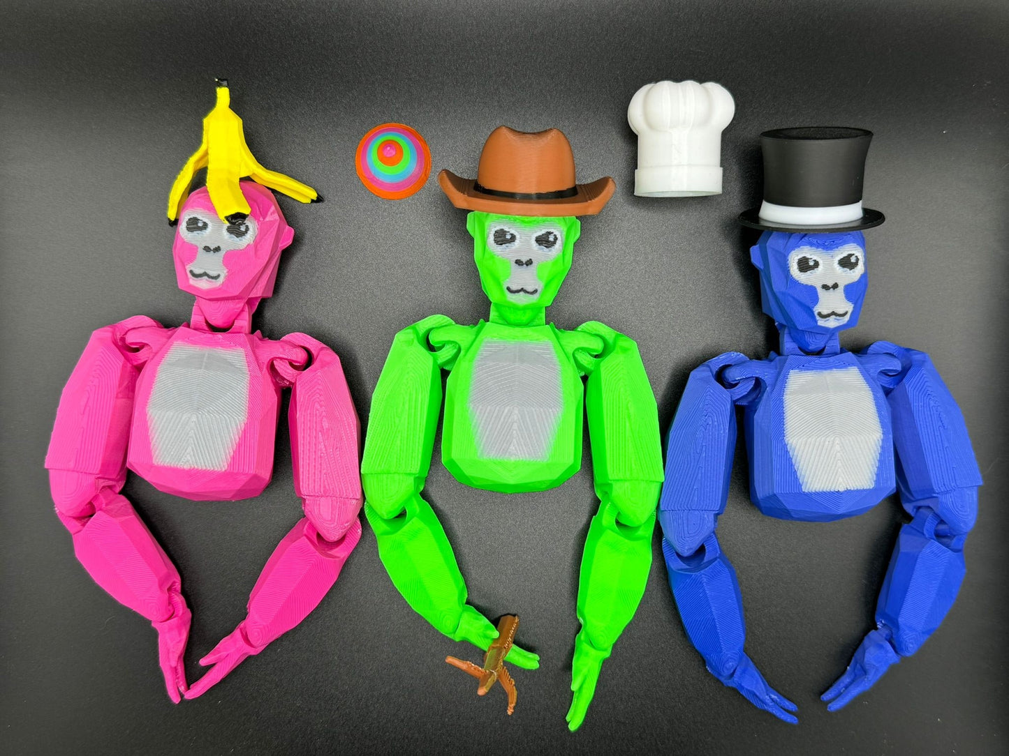 Deluxe Large Gorilla Tag Toy with 6 accessories inc - Admin Stick , Top hat , Chef Hat , Party Hat , Cowboy Hat & Banana Hat.
