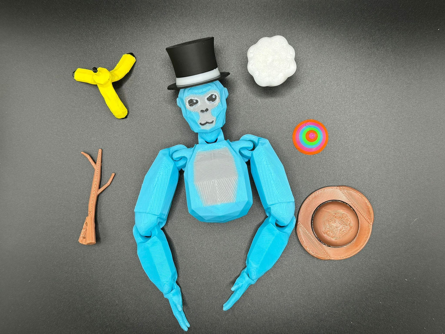 Deluxe Large Gorilla Tag Toy with 6 accessories inc - Admin Stick , Top hat , Chef Hat , Party Hat , Cowboy Hat & Banana Hat.