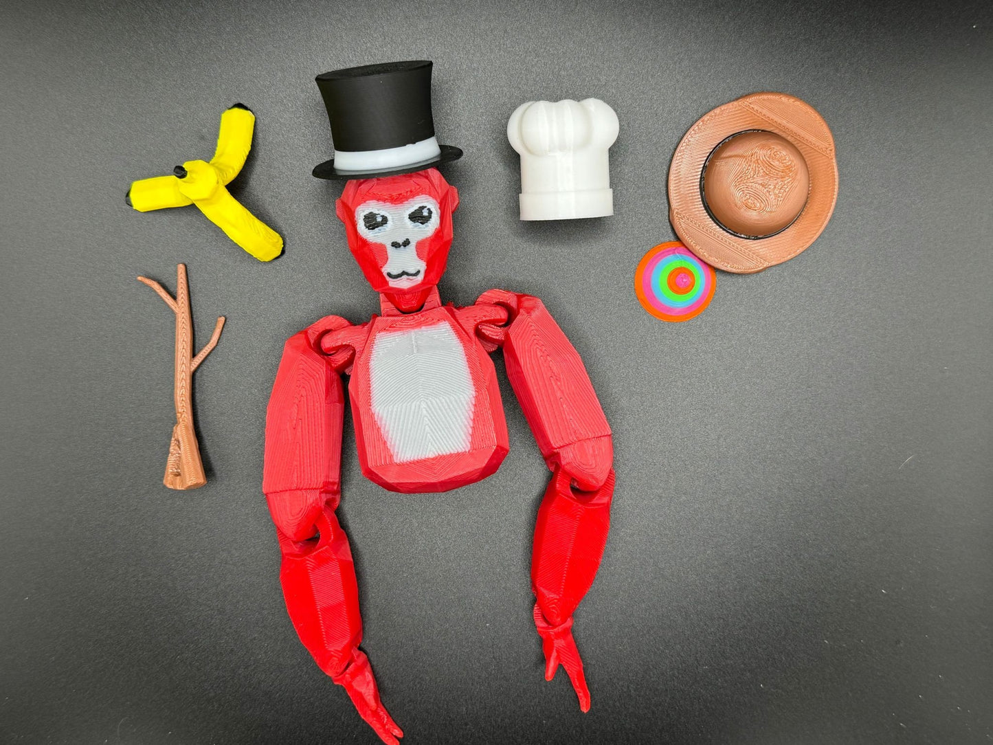 Deluxe Large Gorilla Tag Toy with 6 accessories inc - Admin Stick , Top hat , Chef Hat , Party Hat , Cowboy Hat & Banana Hat.