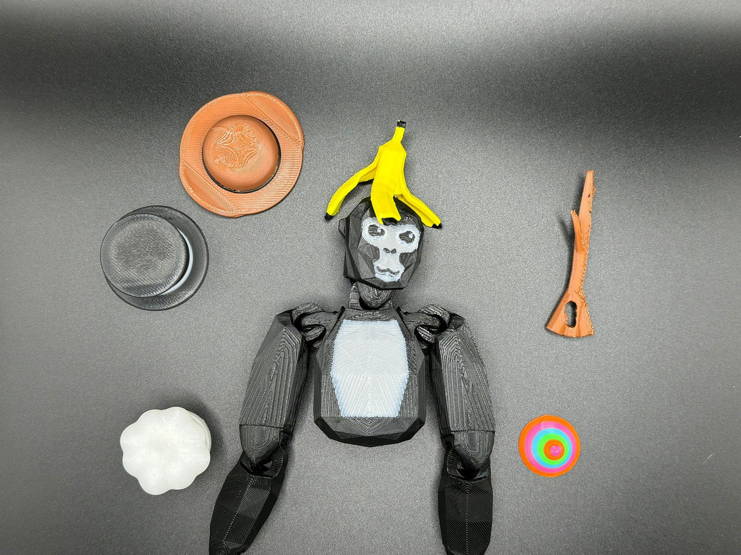Deluxe Large Gorilla Tag Toy with 6 accessories inc - Admin Stick , Top hat , Chef Hat , Party Hat , Cowboy Hat & Banana Hat.