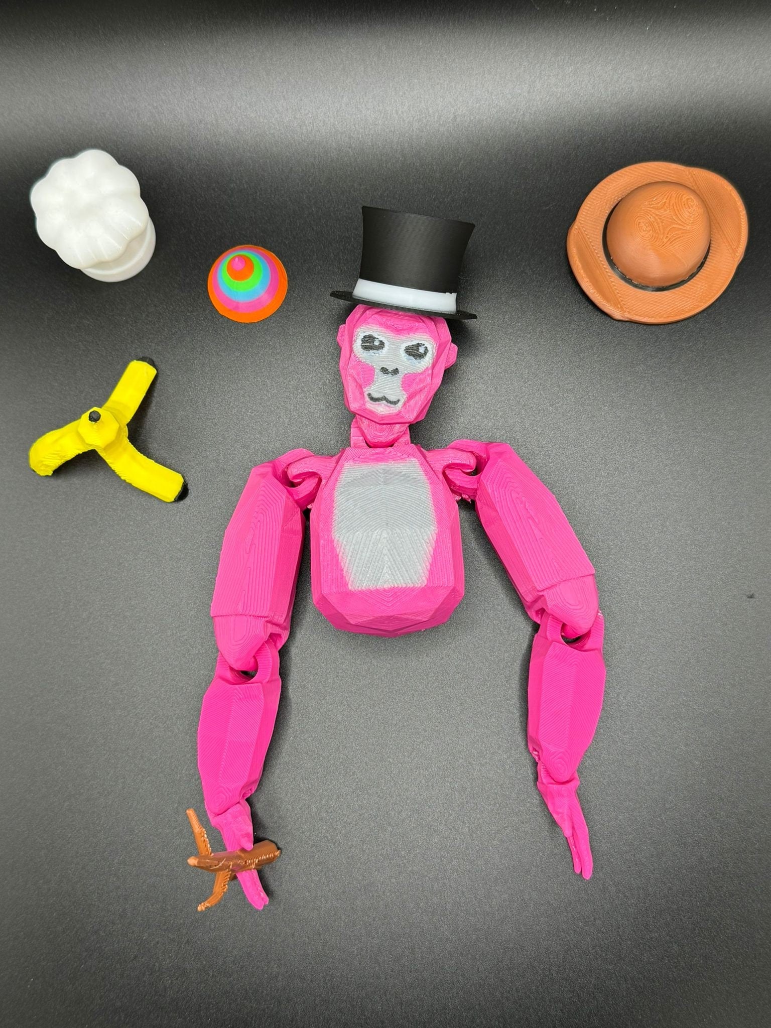 Deluxe Large Gorilla Tag Toy with 6 accessories inc - Admin Stick , Top hat , Chef Hat , Party Hat , Cowboy Hat & Banana Hat.
