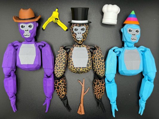 Deluxe Large Gorilla Tag Toy with 6 accessories inc - Admin Stick , Top hat , Chef Hat , Party Hat , Cowboy Hat & Banana Hat.